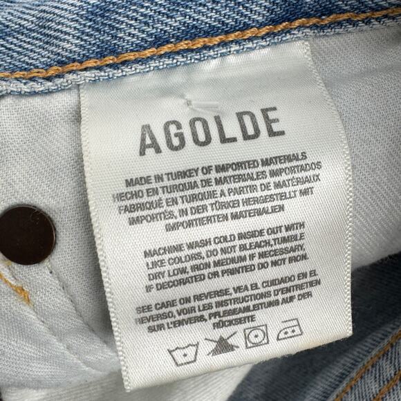 AGOLDE 90s Pinch Waist‎ Distressed Button fly Straight Leg Jeans Blue Size 26 - Picture 9 of 11